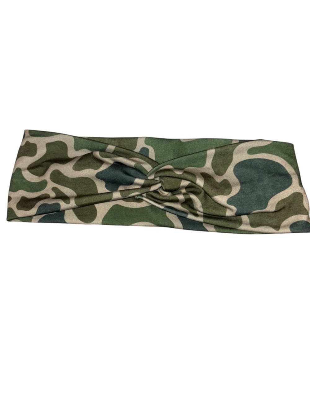 Camo Twist Headband Green Wide Stretch Boho Workout Hair Accessory